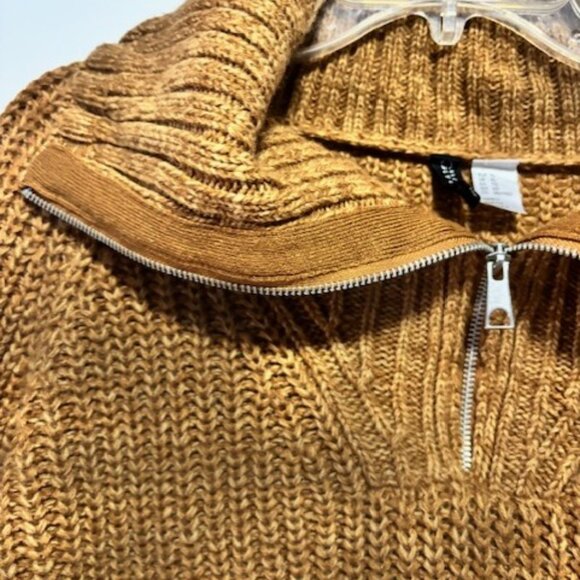 H&M Divided XL Pullover Cowl Neck Zip Long Sleeve Crop Chunky Knit Brown Neutral - Picture 6 of 7